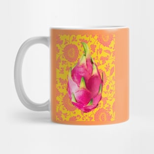 Dragon Fruit Blush Pink and Pastel Blue Paisley Floral Pattern - Funky Summer Fruits Mug